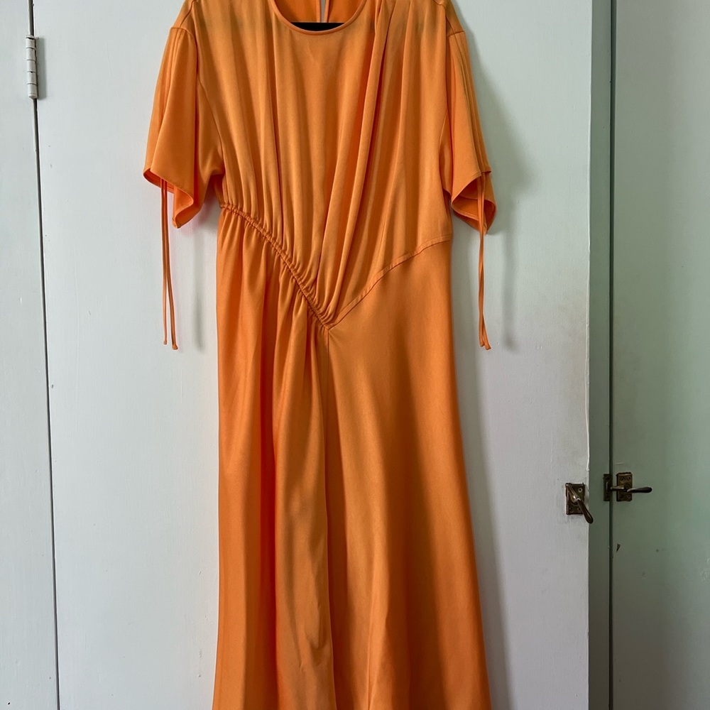 STINE GOYA Orange Dolman Sleeve Satin Midi Dress Sz Large